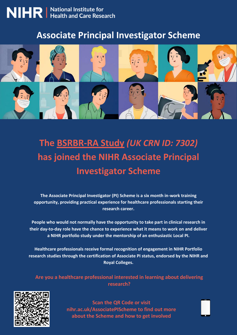 BSRBR-RA Study and the NIHR Associate PI Scheme flyer image
