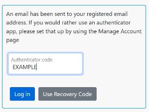 Screenshot of authenticator screen code example